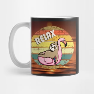 Sloth Funny Graphic Design Retro Relax Sunset Sloths & Flamingo in Sunset Vintage Ocean Mug